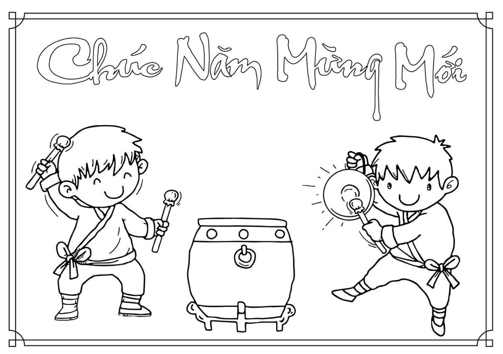 Tranh tô màu ngày tết quê em, bé vẽ xuân quê