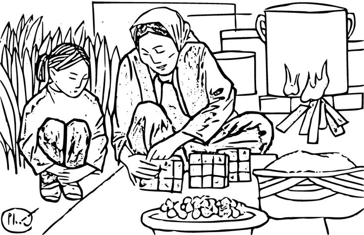 Tô màu bánh chưng ngày tết, bé học văn hóa Việt