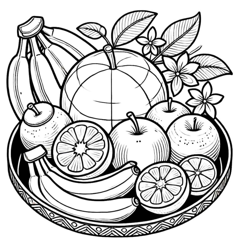Tranh tô màu mâm ngũ quả ngày tết, bé sáng tạo xuân