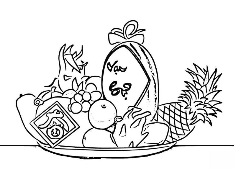 Tô màu mâm ngũ quả ngày tết, bé thêm màu sắc xuân