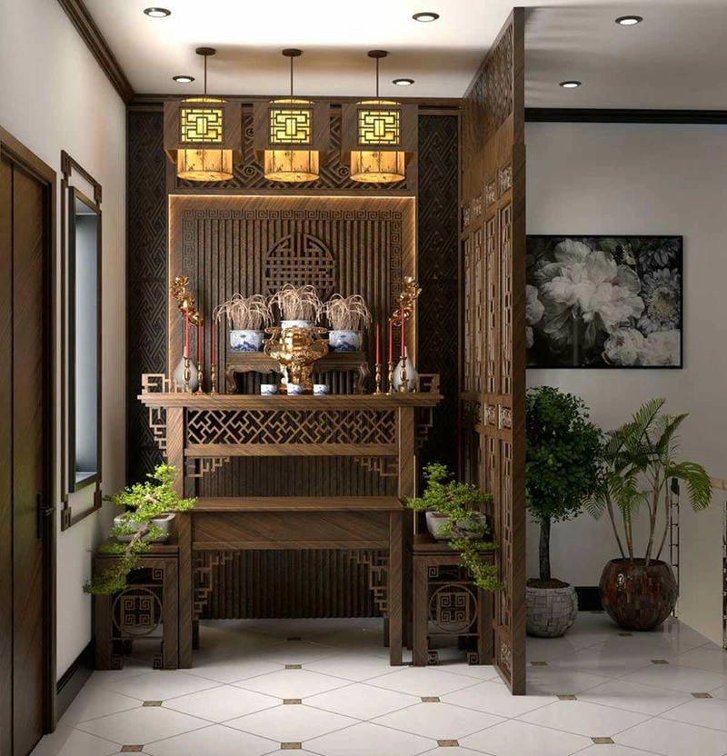 Truyền thống và sang trọng với vách ban thờ gỗ