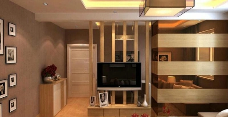 Tăng tính tiện ích cùng vách ngăn phòng khách kèm kệ tivi