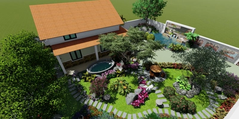 mẫu nhà vườn xây gạch không tô mộc mạc gần gũi tự nhiên