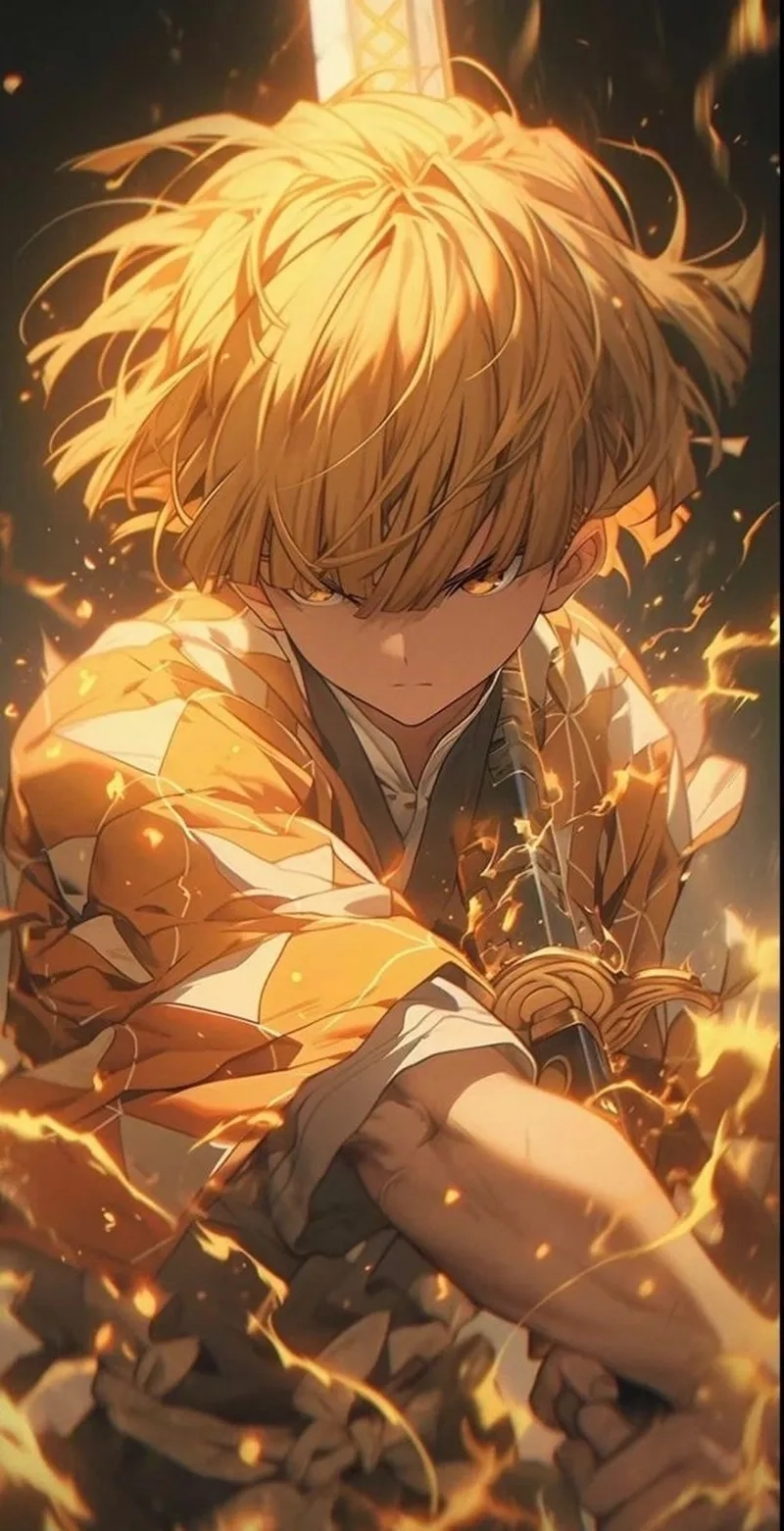 Ảnh Kimetsu Yaiba Zenitsu thể hiện sức mạnh tiềm ẩn sau vẻ ngoài nhút nhát của cậu bé tóc vàng