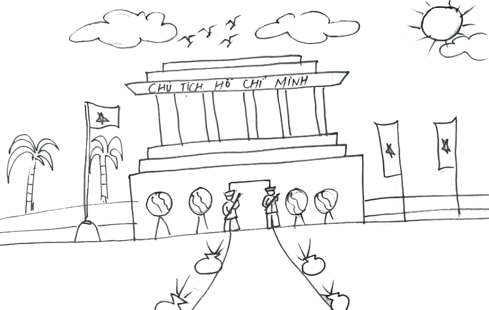 Tô thử với tranh vẽ lăng bác hồ chưa tô màu tinh tế cho bé