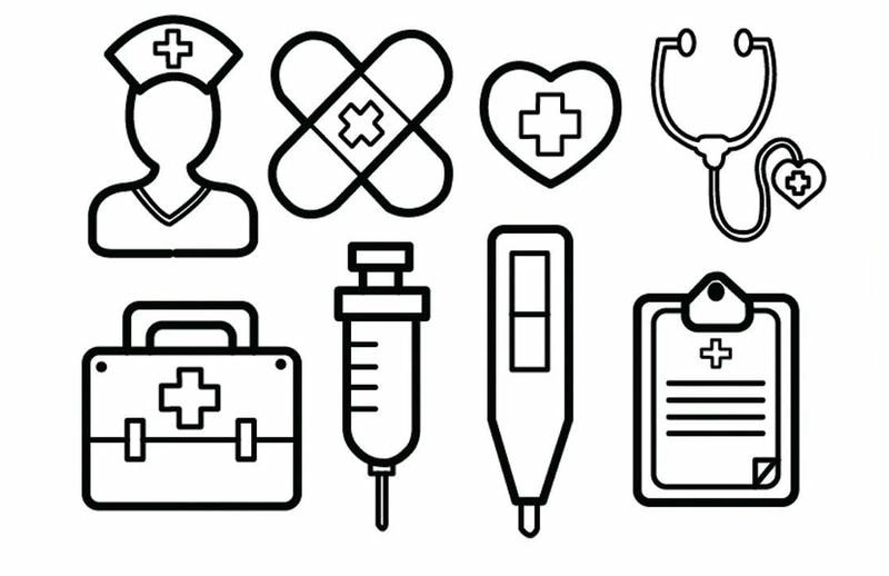 Trẻ học nghề y thông qua tô màu dụng cụ bác sĩ