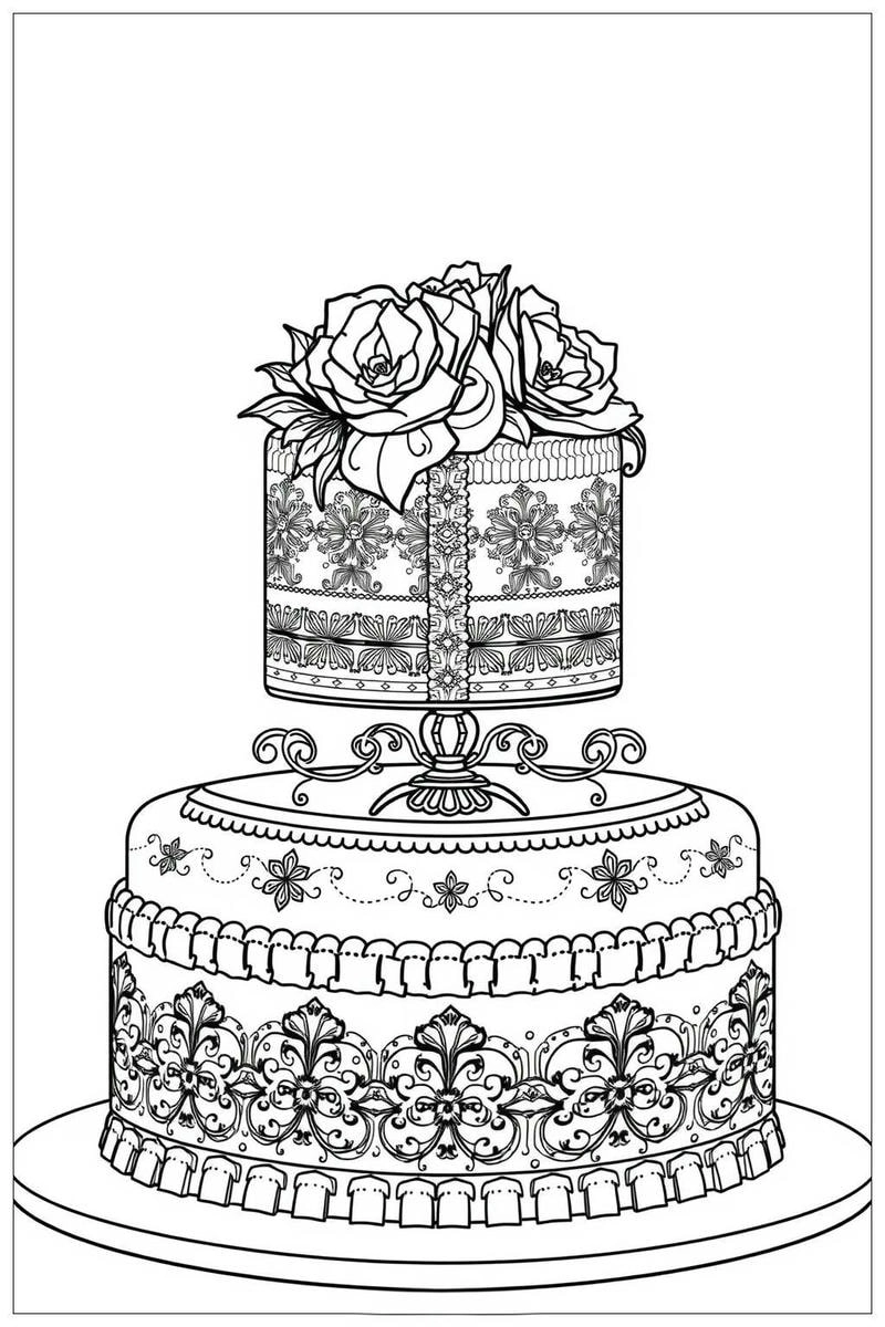 Hình rõ nét in hình bánh sinh nhật tô màu cực dễ