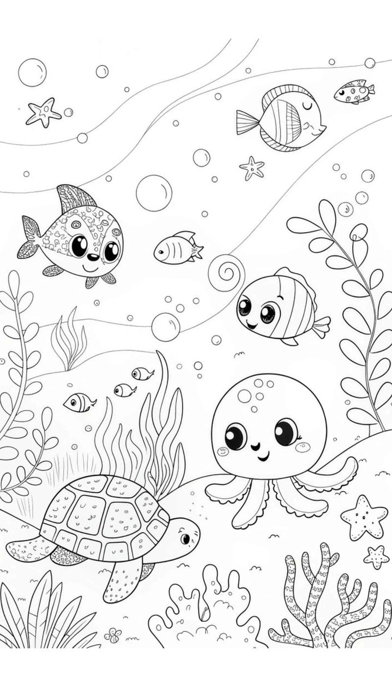 Tạo nét sinh động với tranh tô màu biển chủ đề bọt biển lấp lánh