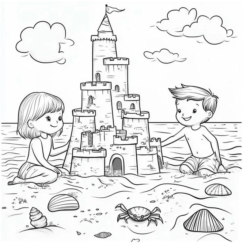 Hè cực vui qua tranh tô màu biển bé thích mê bé đi tắm biển