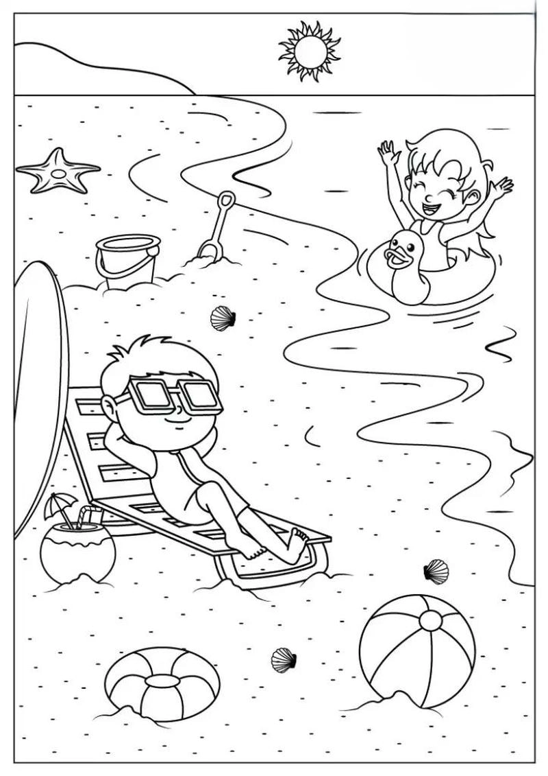 Đón hè rộn ràng với bộ tranh tô màu biển chủ đề bé đi tắm biển
