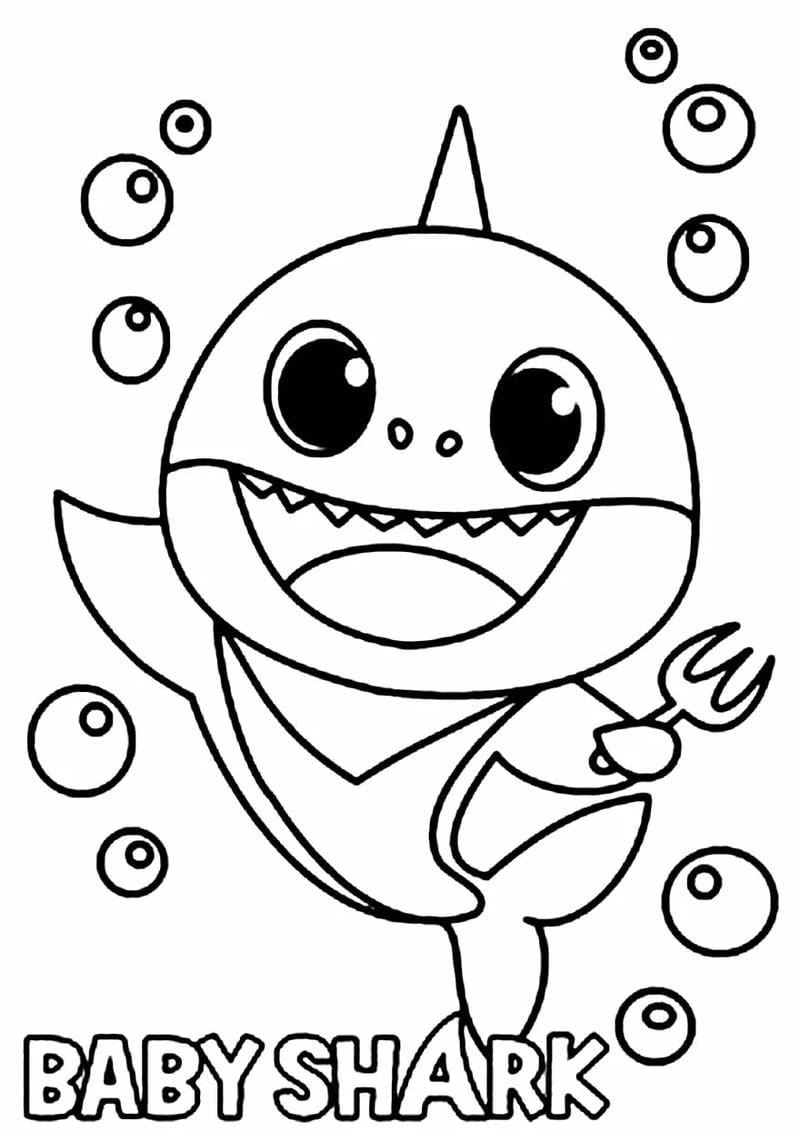 Baby shark tô màu cá mập dễ thương cho bé tập tô mỗi ngày