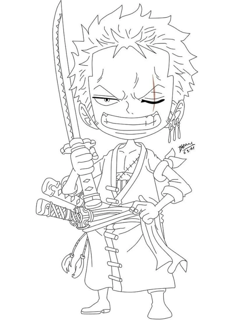 Tranh tô màu zoro chibi cho fan One Piece tha hồ sáng tạo