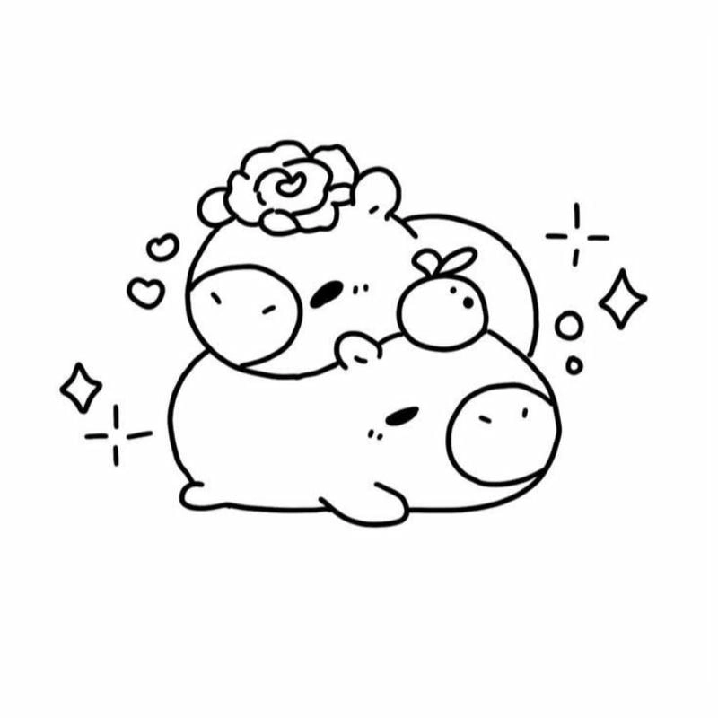 To màu capybara chibi cute dễ vẽ cho bé nhỏ tập tô sáng tạo