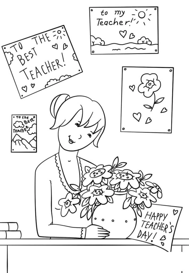 Tải ngay tranh tô màu bé tặng hoa cô giáo siêu ngộ nghĩnh