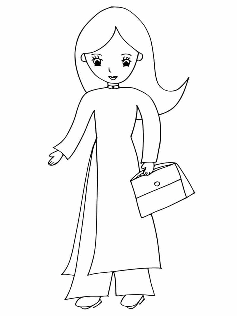 Bộ sưu tập tranh tô màu cô giáo mặc áo dài truyền thống tinh tế