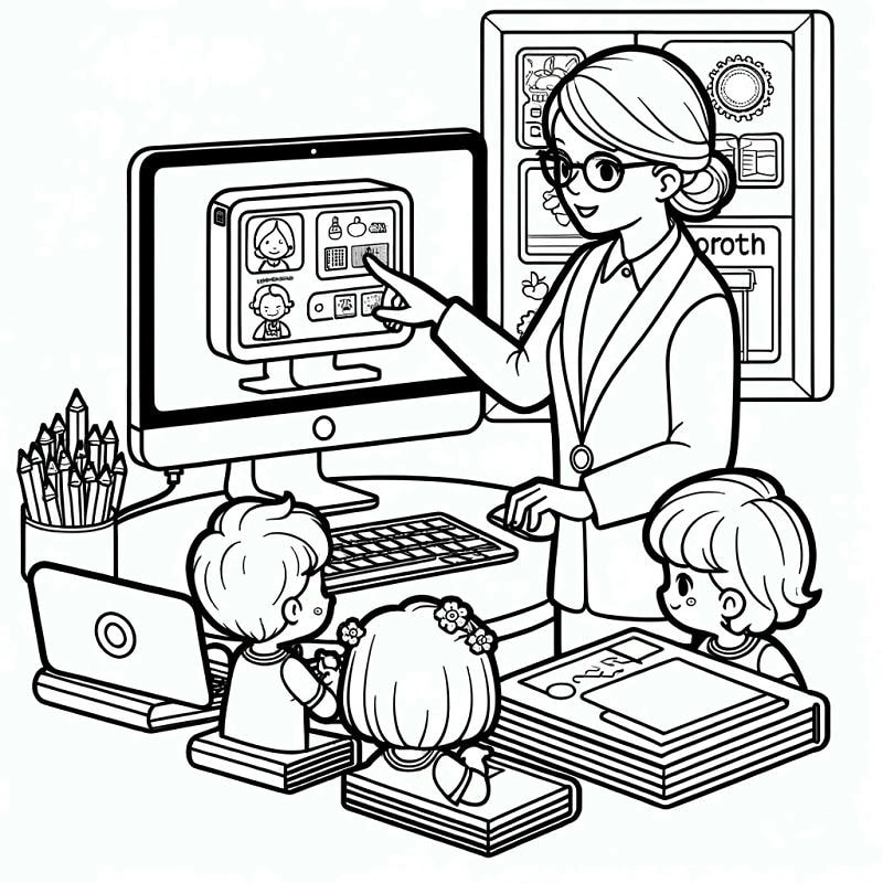Tạo cảm hứng học tập với cô giáo tô màu đơn giản cho trẻ