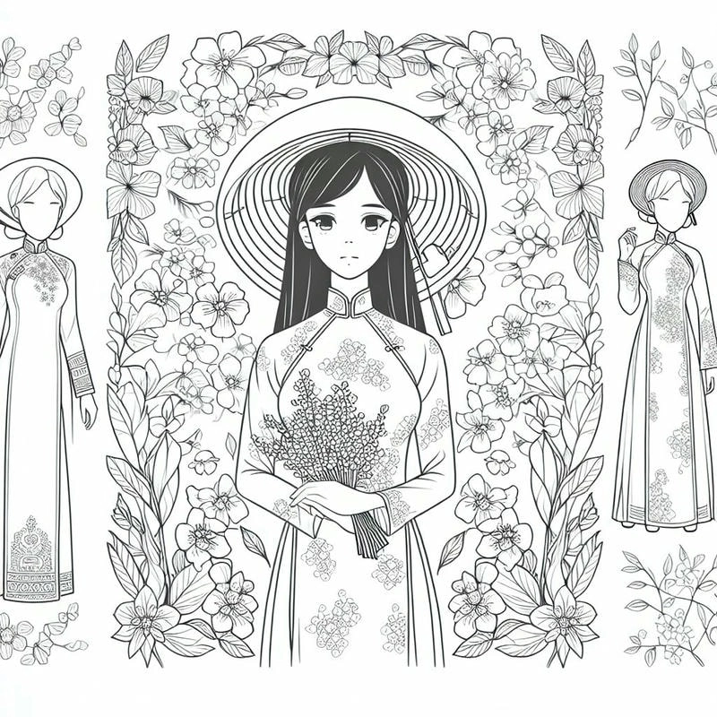 Gợi ý tranh tô màu áo dài cô giáo nhẹ nhàng và đẹp mắt