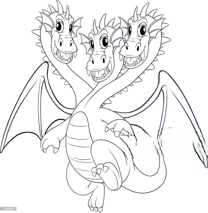 Tô màu rồng 3 đầu sáng tạo theo phong cách tranh tô màu con rồng