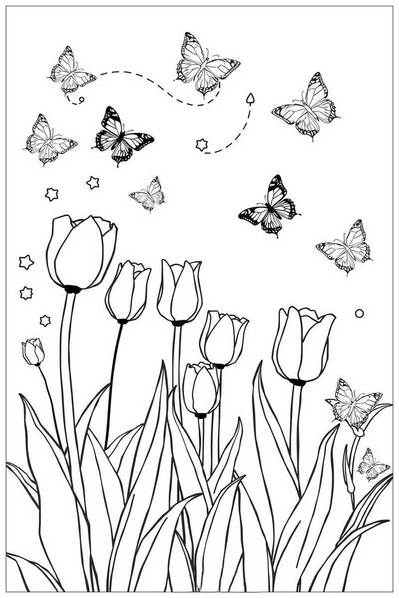 Sáng tạo cùng hoa tulip tô màu siêu dễ thương