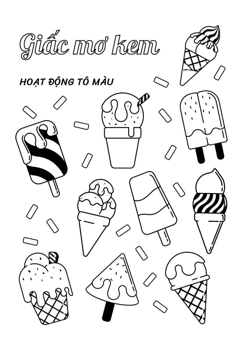 Bé tập tô dễ dàng với tranh tô màu kem ly sinh động