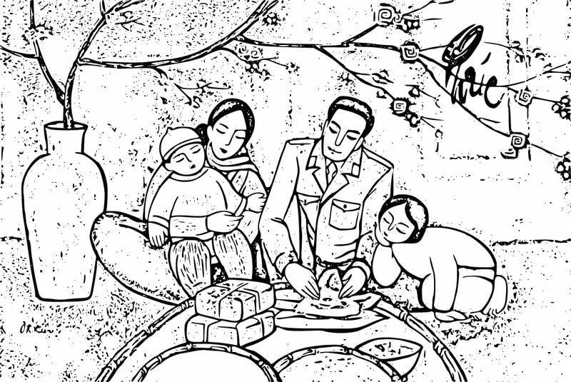 Đón năm mới qua tranh tô màu tết mùa xuân vui tươi