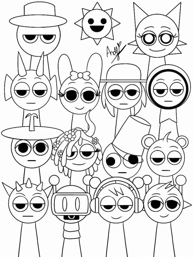 Tranh tô màu sprunki phase 4 đa dạng hình ảnh dễ thương