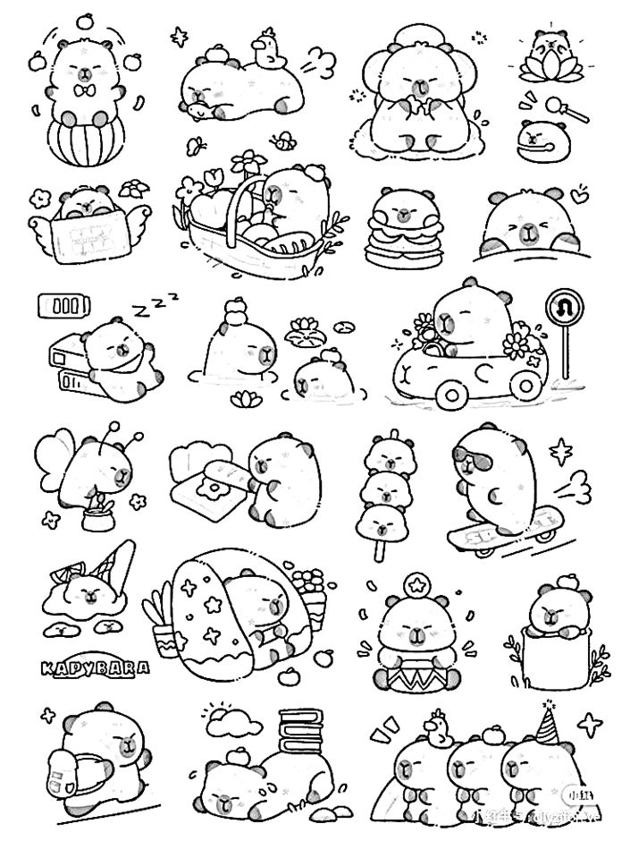 Cùng tô sticker sticker tô màu capybara cute cực hot hiện nay
