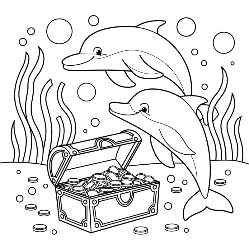 Thế giới biển cả trong tranh tô màu cá heo và rùa