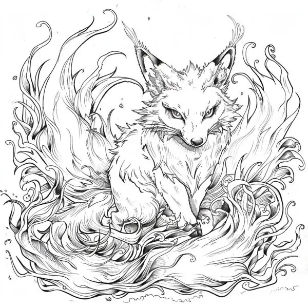 Mẫu tô màu hồ ly chín đuôi đầy quyền lực cho bạn thỏa sức sáng tạo