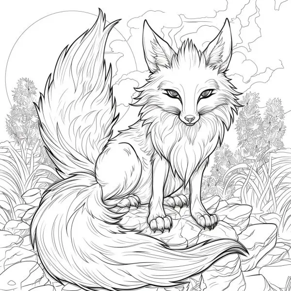 Bộ ly chín đuôi tô màu anime hồ ly cho bé tập tô sáng tạo