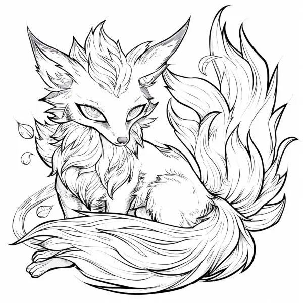 Hình vẽ tô màu hồ ly chín đuôi cực chi tiết dành cho bé trai