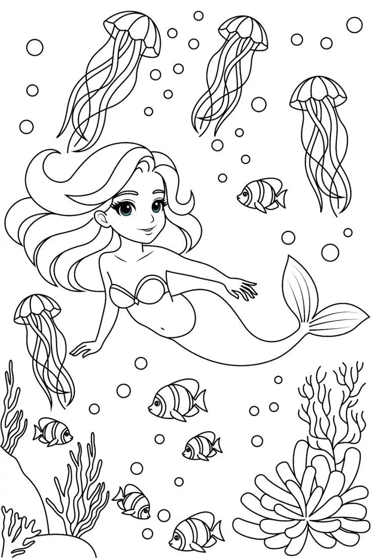 Khám phá thế giới biển cùng tô màu nàng tiên cá anime hấp dẫn