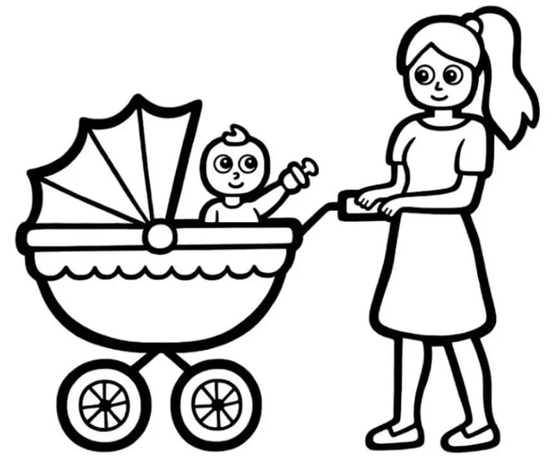 Tranh tô màu xe đẩy em bé đẹp giúp bé tập vẽ