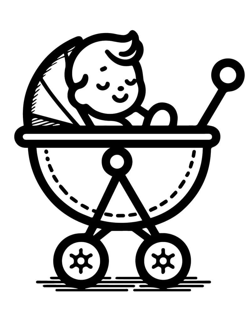 Tô màu xe đẩy em bé dễ thương cho bé yêu